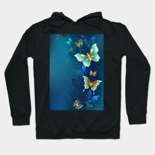 Golden Butterflies on a Blue Background Hoodie